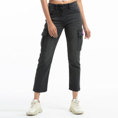 Ladies Denim Cargo Jeans Pant - Black Ladies Denim Cargo Jeans Pant - Black