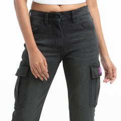 Ladies Denim Cargo Jeans Pant - Black Ladies Denim Cargo Jeans Pant - Black