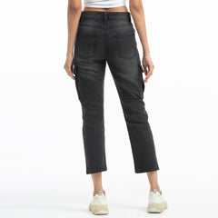 Ladies Denim Cargo Jeans Pant - Black Ladies Denim Cargo Jeans Pant - Black