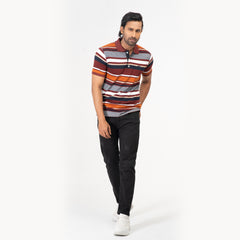 Stripe Polo Shirt -Maroon & Grey Stripe Polo Shirt -Maroon & Grey