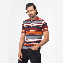 Stripe Polo Shirt -Maroon & Grey Stripe Polo Shirt -Maroon & Grey