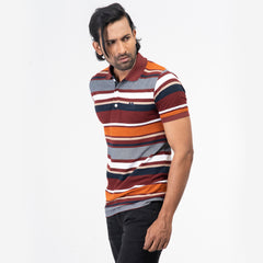 Stripe Polo Shirt -Maroon & Grey Stripe Polo Shirt -Maroon & Grey