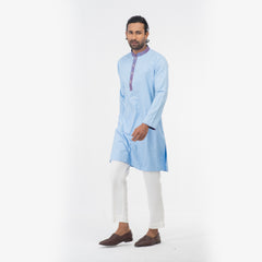 Printed Contrast Semi Fit Casual Panjabi - Sky Printed Contrast Semi Fit Casual Panjabi - Sky