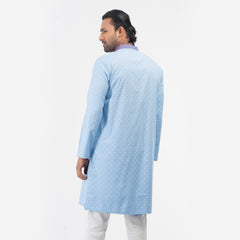 Printed Contrast Semi Fit Casual Panjabi - Sky Printed Contrast Semi Fit Casual Panjabi - Sky