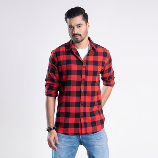 Long Sleeve Flannel Shirt - Devil Red