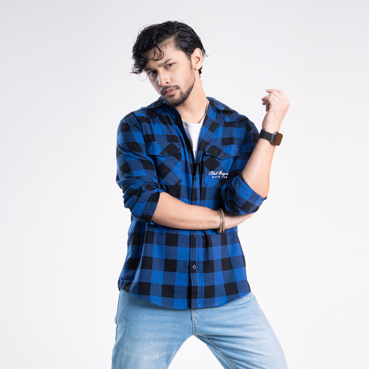 Long Sleeve Flannel Shirt - Deep Royal