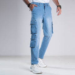 Urban7 Multi-Pocket Denim Cargo Pants - Aero Blue Urban7 Multi-Pocket Denim Cargo Pants - Aero Blue