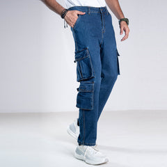 Urban7 Multi-Pocket Denim Cargo Pants - Blue Ember Urban7 Multi-Pocket Denim Cargo Pants - Blue Ember