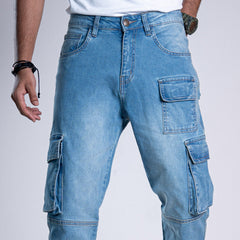Heavy-Duty Denim Cargo Pants - Icy Horizon Heavy-Duty Denim Cargo Pants - Icy Horizon