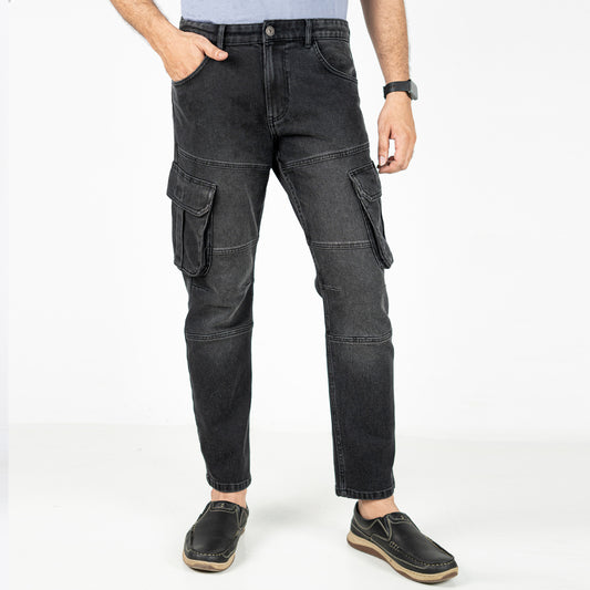 Premium Denim Cargo Pants - Black