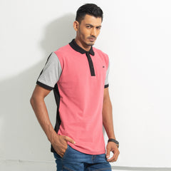 Cut & Sew Polo - cherry pink & Black Cut & Sew Polo - cherry pink & Black
