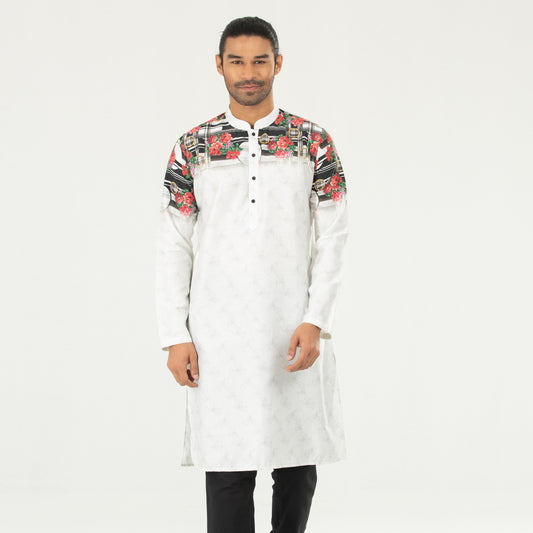 Printed Casual Panjabi - White