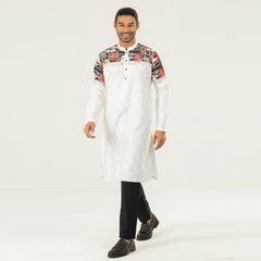 Printed Casual Panjabi - White Printed Casual Panjabi - White