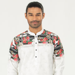 Printed Casual Panjabi - White Printed Casual Panjabi - White