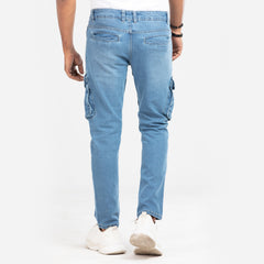 Premium Denim Cargo Pants - Light Blue