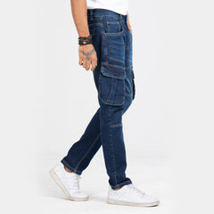 Premium Denim Cargo Pants - Dark Blue