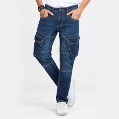 Premium Denim Cargo Pants - Dark Blue