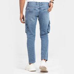 Premium Denim Cargo Pant - Bleach Wash Blue