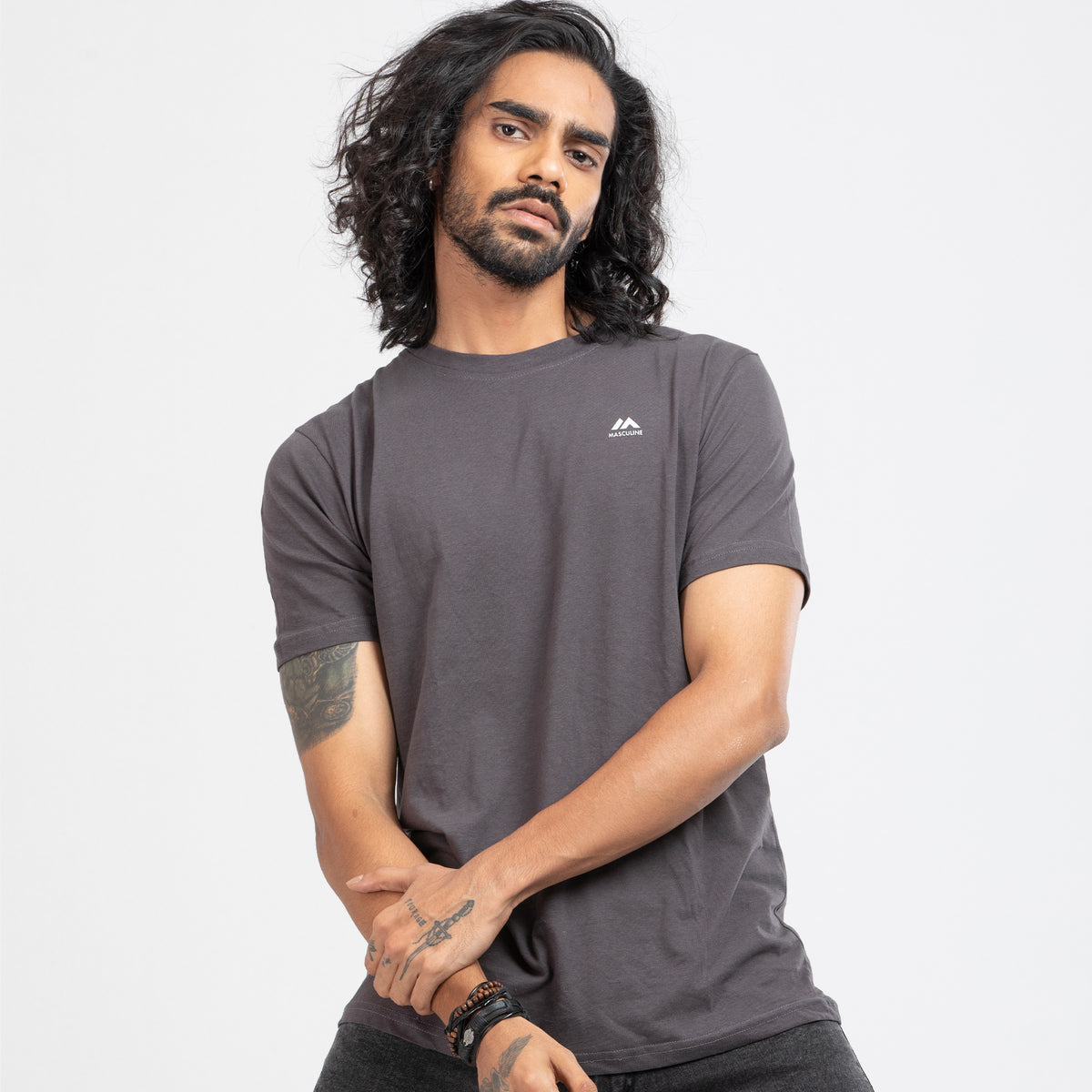 Round Neck Solid T-shirt - Charcoal