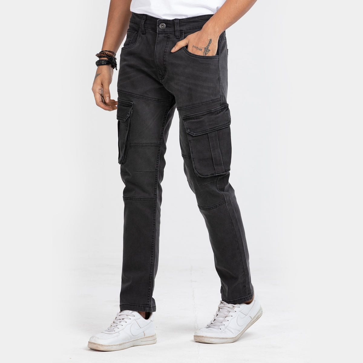 Premium Denim Cargo Pants - Charcoal