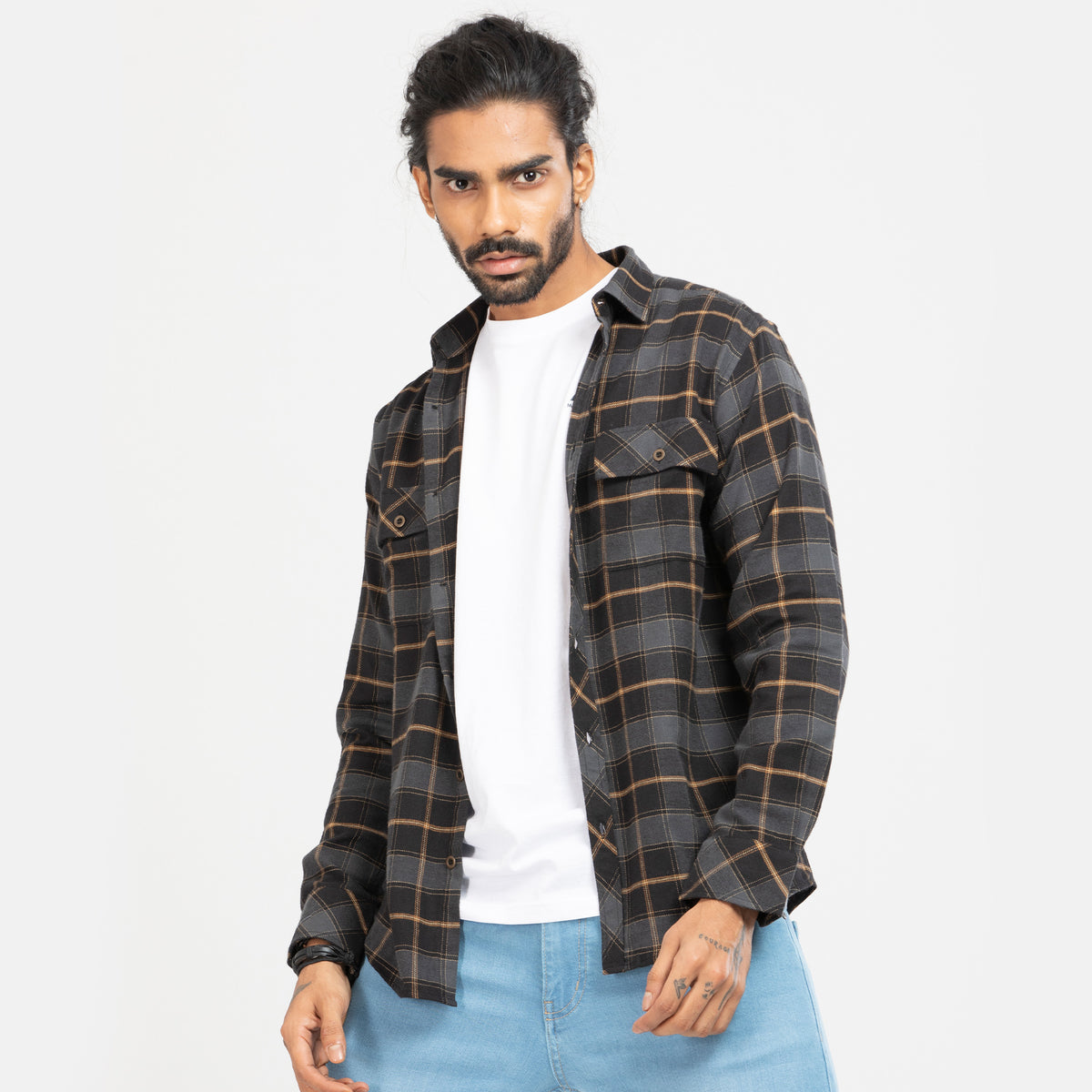 Cozy Long Sleeve Flannel Shirt - Black