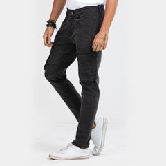 Premium Denim Cargo Pants - Charcoal