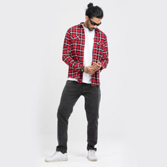 Cozy Long Sleeve Flannel Shirt - Red