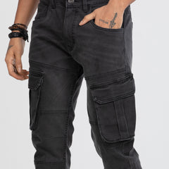 Premium Denim Cargo Pants - Charcoal