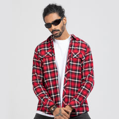 Cozy Long Sleeve Flannel Shirt - Red