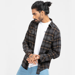 Cozy Long Sleeve Flannel Shirt - Black