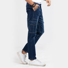 Premium Multiple Pocket Denim Cargo Pants - Dark Blue