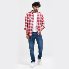 Cozy Long Sleeve Flannel Shirt - Red & White