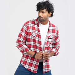 Cozy Long Sleeve Flannel Shirt - Red & White