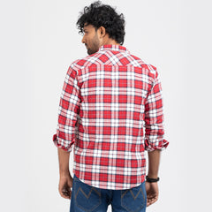 Cozy Long Sleeve Flannel Shirt - Red & White