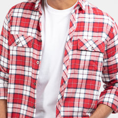 Cozy Long Sleeve Flannel Shirt - Red & White