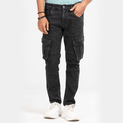 Premium Denim Cargo Pants - Metal Black