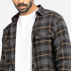 Cozy Long Sleeve Flannel Shirt - Black