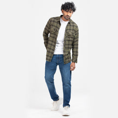 Cozy Long Sleeve Flannel Shirt - Olive