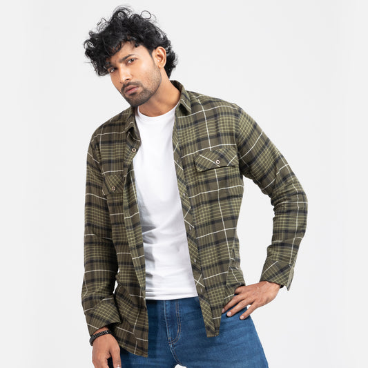 Cozy Long Sleeve Flannel Shirt - Olive