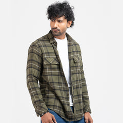 Cozy Long Sleeve Flannel Shirt - Olive