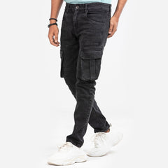 Premium Denim Cargo Pants - Metal Black