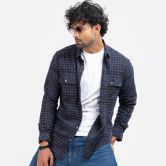 Cozy Long Sleeve Flannel Shirt - Navy