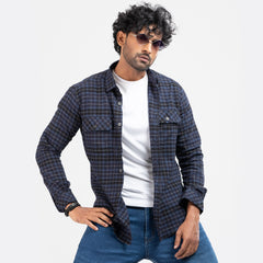 Cozy Long Sleeve Flannel Shirt - Navy