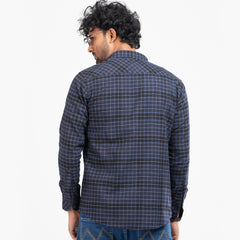 Cozy Long Sleeve Flannel Shirt - Navy