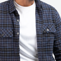 Cozy Long Sleeve Flannel Shirt - Navy