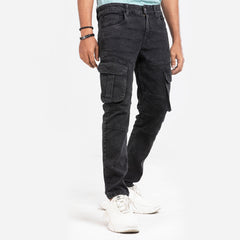 Premium Denim Cargo Pants - Metal Black