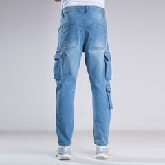 Urban7 Multi-Pocket Denim Cargo Pants - Aero Blue
