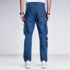Urban7 Multi-Pocket Denim Cargo Pants - Blue Amber