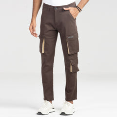 Contrast 7 Pocket Semi Fit Twill Cargo Pant - chocolate