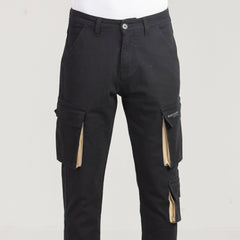 Contrast 7 Pocket Semi Fit Twill Cargo Pant - Black